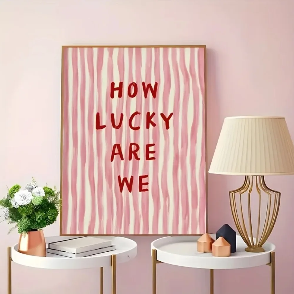 우리가 얼마나 행운인가 핑크 레드 스트라이프 벽 예술  - Home Improvement Furniture 리뷰 및 가격